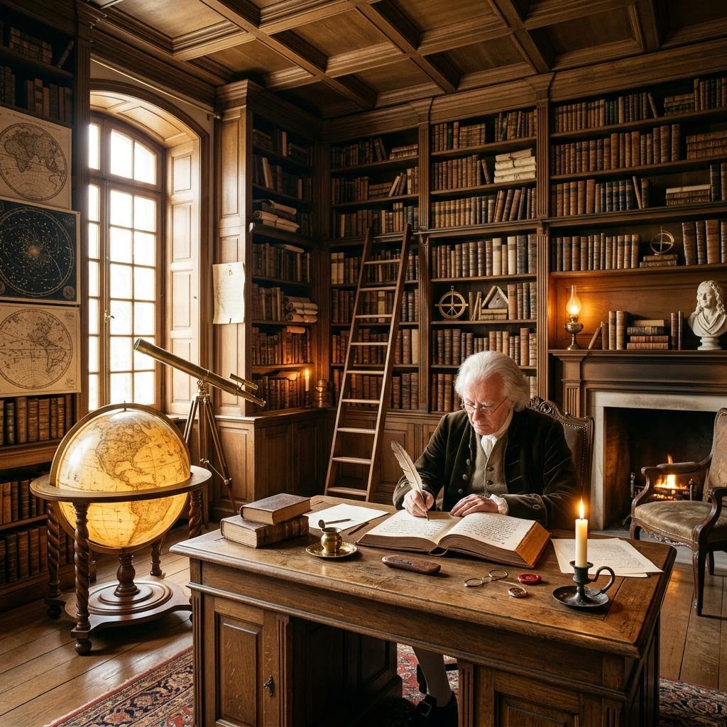 Candlelit Enlightenment-era study