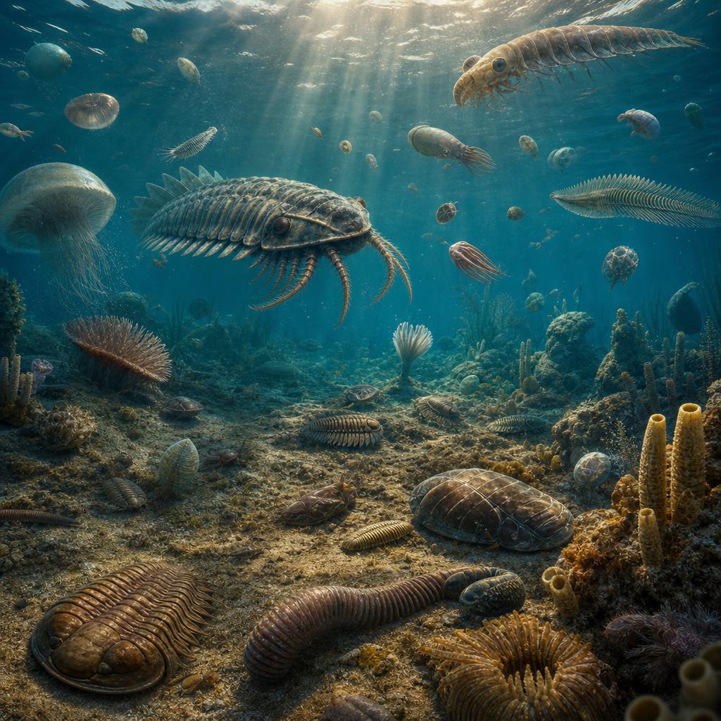 Prehistoric ocean teeming with life during the Cambrian Explosion